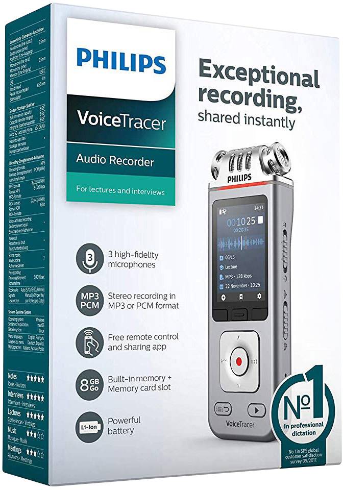 PHILIPS Dictaphone VoiceTracer DVT4110 : Optimisé pour les discours 8Go, 3 Mic