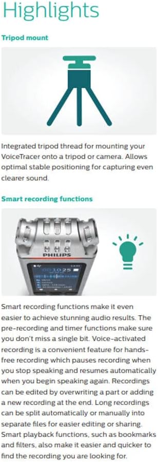 PHILIPS Dictaphone VoiceTracer DVT4110 : Optimisé pour les discours 8Go, 3 Mic